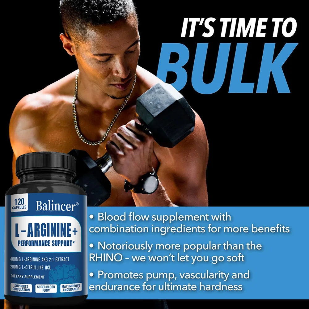 Men's Supplement with L-arginine To Help Build Muscle and Endurance, Provide Pre-workout Energy, and Improve Blood Flow