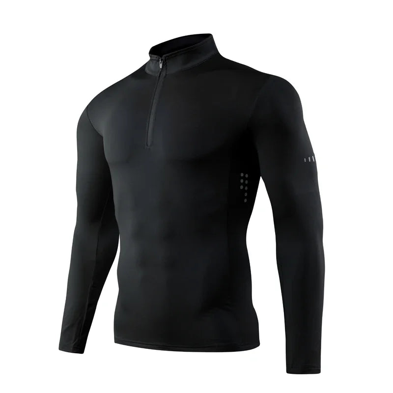 Quick Dry Running Shirt Men T-shirt Long Sleeve Compression Shirts Gym T-shirt Fitness Sport Cycling zipper Shirt Men Rashgard