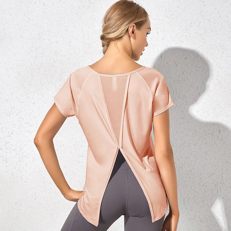 Solid Yoga Shirt Women Short Sleeve Blouse Sexy Girl Sports Gym Top Running T-Shirt Winter Autumn Fitness Sportswear