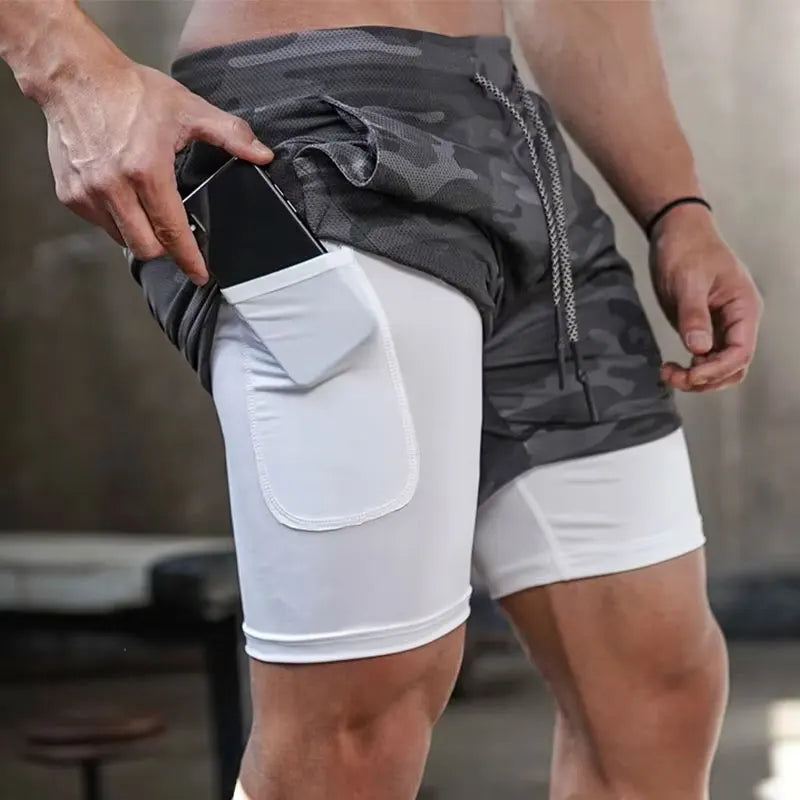 Mens 2 in 1 Running Shorts 5" Quick Dry Gym Athletic Workout Shorts for Men with Phone Pockets