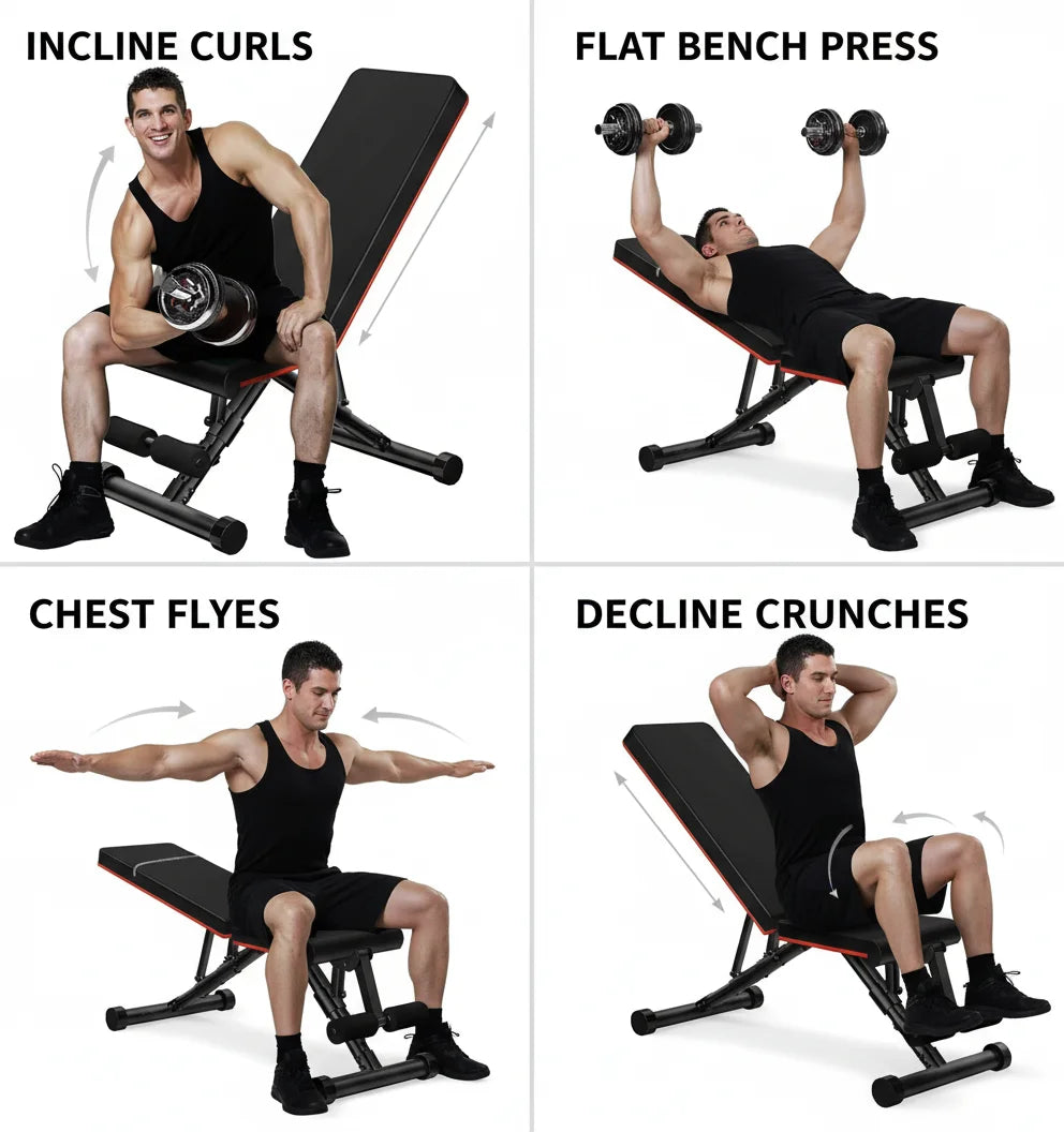 Adjustable Foldable Weight Bench, Durable Home Gym Fitness Equipment for Full Body Workouts, Compact and Versatile Design