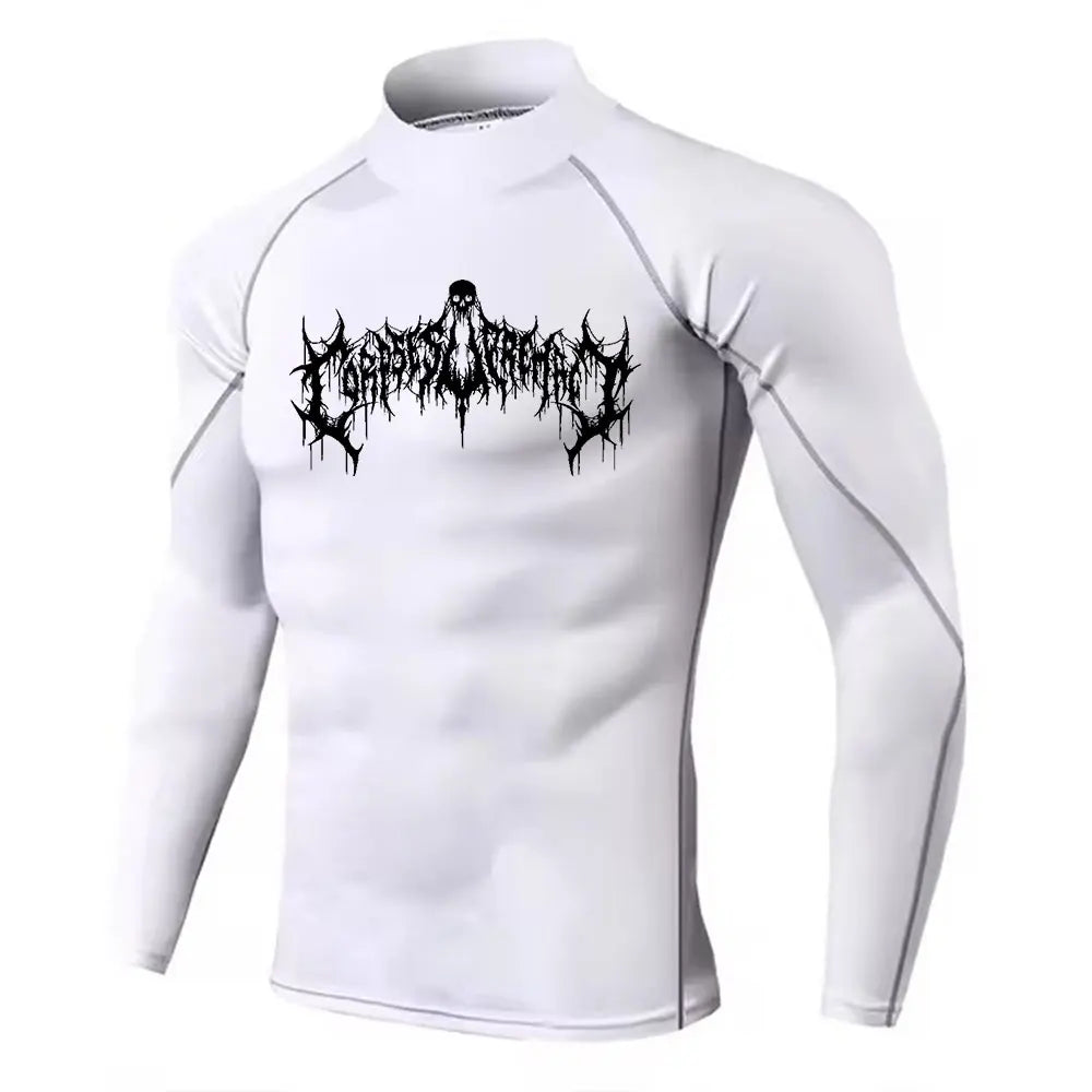 Y2K Men's Turtleneck Compression Shirt Quick Gym Fitness Dry Rash Guard Hight Neck Muscle Athletic Bodybuilding Shirts Summer