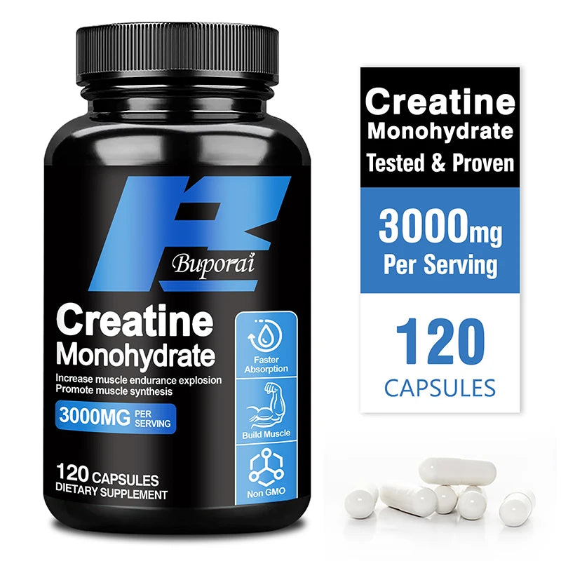 Creatine Monohydrate - Supports Muscle, Energy and Cognitive Function, Increases Lean Muscle Mass - 120 Capsules
