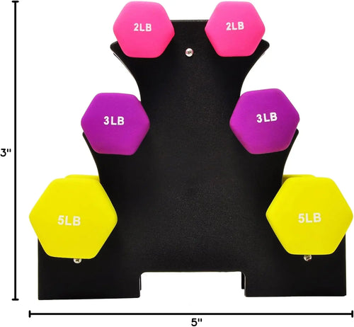 Neoprene Dumbbell Set with Stand: 2/3/5 lb Weights for Home Workouts