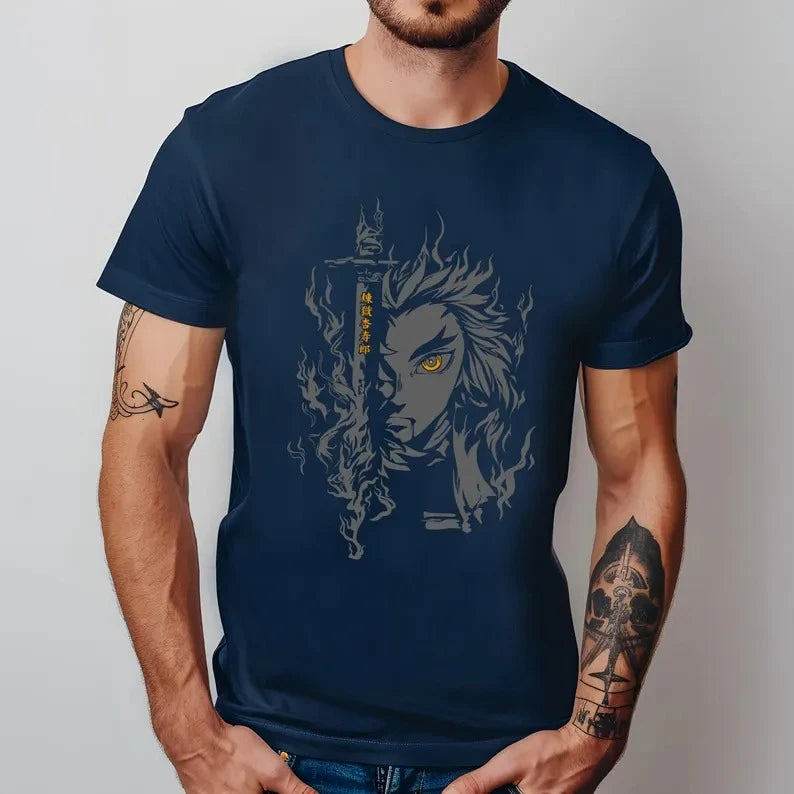 Anime ‌‌‌‌‌‌‌‌Rengoku Kyojuro‌ Demon Slayer T Shirt Summer Cotton Men Women Streetwear Casual Trend Short Sleeve Couple Hip Hop