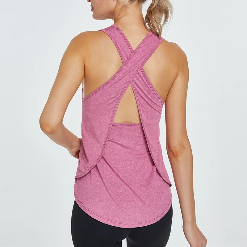 1PC Women Yoga Gym Shirt,Quick Dry Cross Back Sports Shirts Jogging Fitness Top,Sleeveless Gym Workout Sports Top Yoga Vest