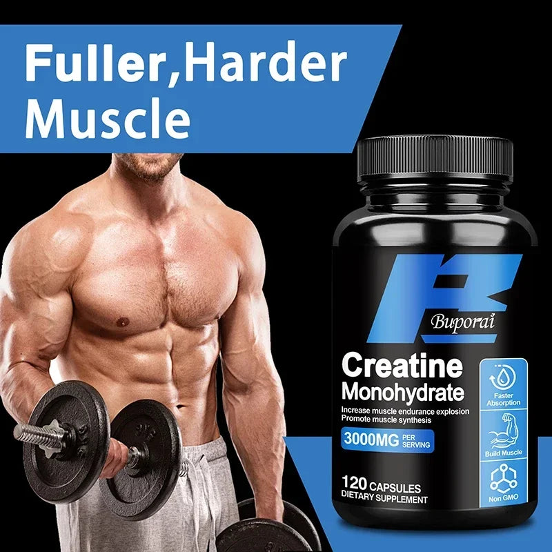 Creatine Monohydrate - Supports Muscle, Energy and Cognitive Function, Increases Lean Muscle Mass - 120 Capsules