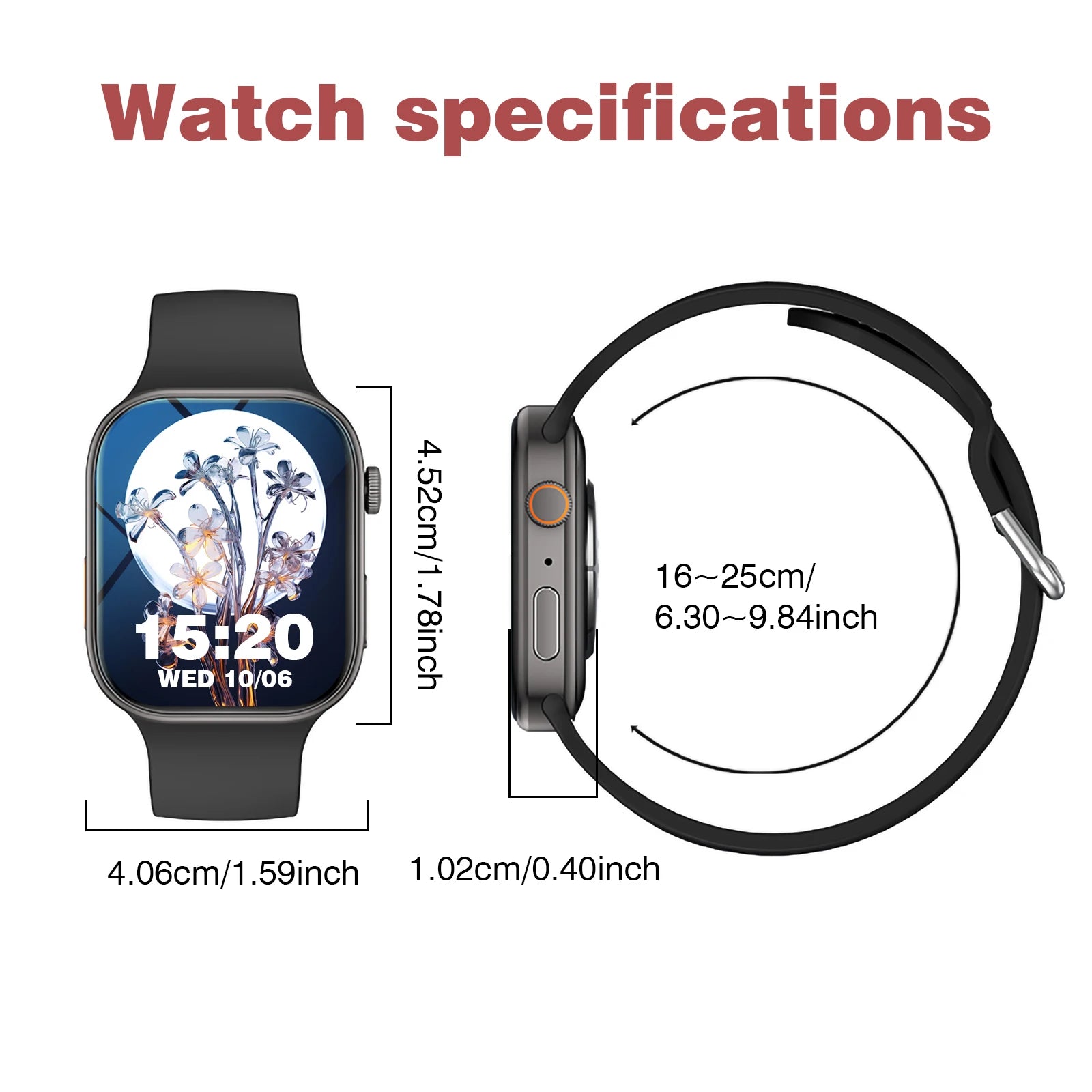 Smart watch, customizable dial, multiple sports modes, answer/make calls, message reminders, suitable for both men and women
