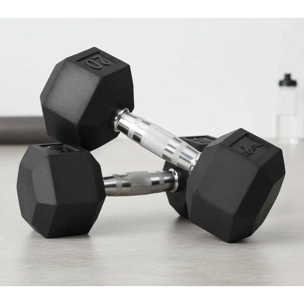 Hex Rubber Dumbbells 10-30lbs Pair, Anti-Slip Grip, PVC Coated for Home Gym Strength Training