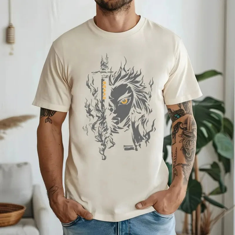 Anime ‌‌‌‌‌‌‌‌Rengoku Kyojuro‌ Demon Slayer T Shirt Summer Cotton Men Women Streetwear Casual Trend Short Sleeve Couple Hip Hop