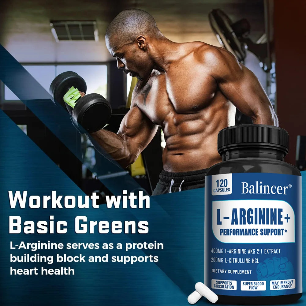 Men's Supplement with L-arginine To Help Build Muscle and Endurance, Provide Pre-workout Energy, and Improve Blood Flow