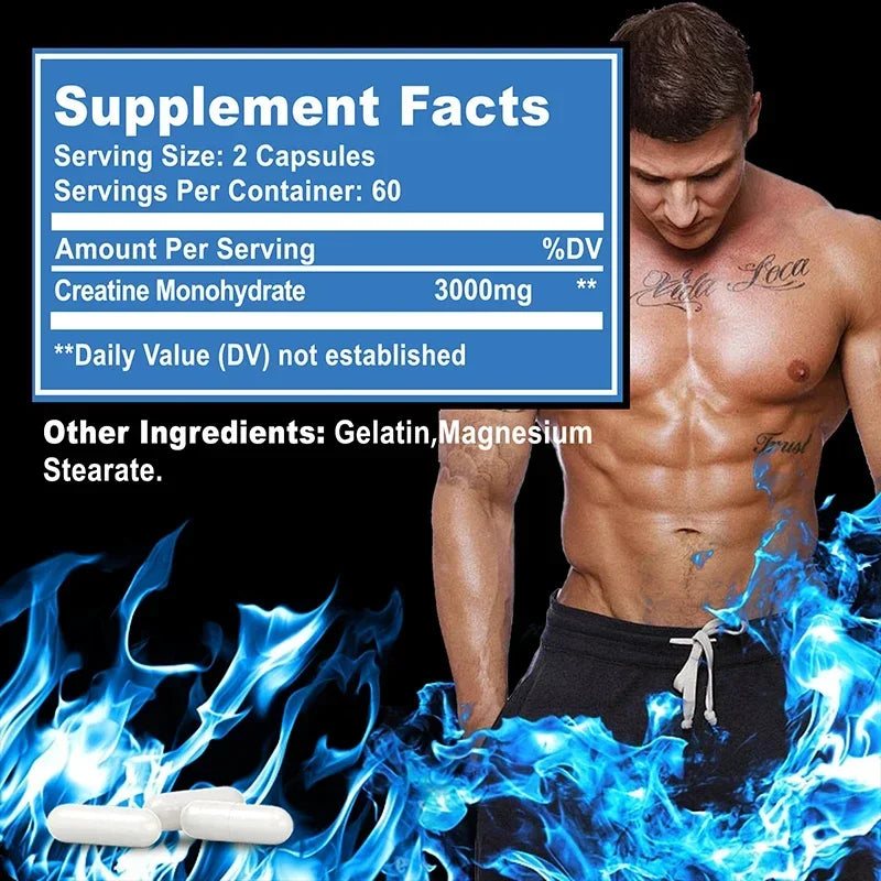 Creatine Monohydrate - Supports Muscle, Energy and Cognitive Function, Increases Lean Muscle Mass - 120 Capsules