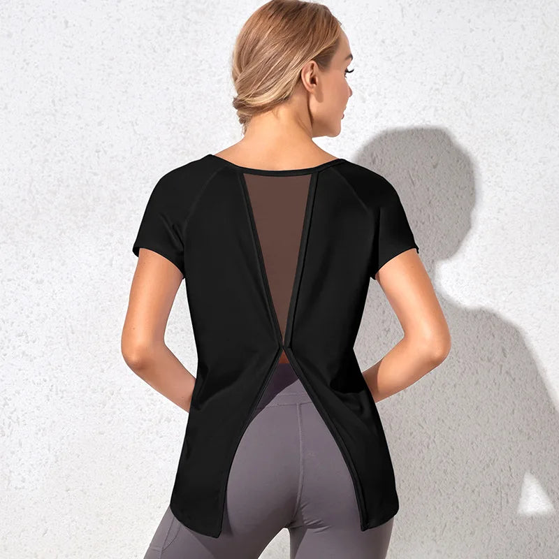 Solid Yoga Shirt Women Short Sleeve Blouse Sexy Girl Sports Gym Top Running T-Shirt Winter Autumn Fitness Sportswear