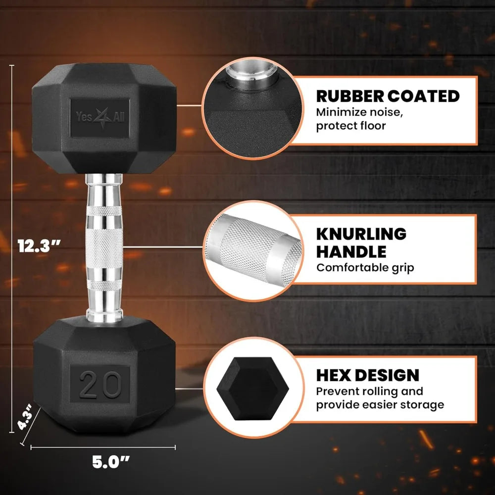 Hex Rubber Dumbbells 10-30lbs Pair, Anti-Slip Grip, PVC Coated for Home Gym Strength Training