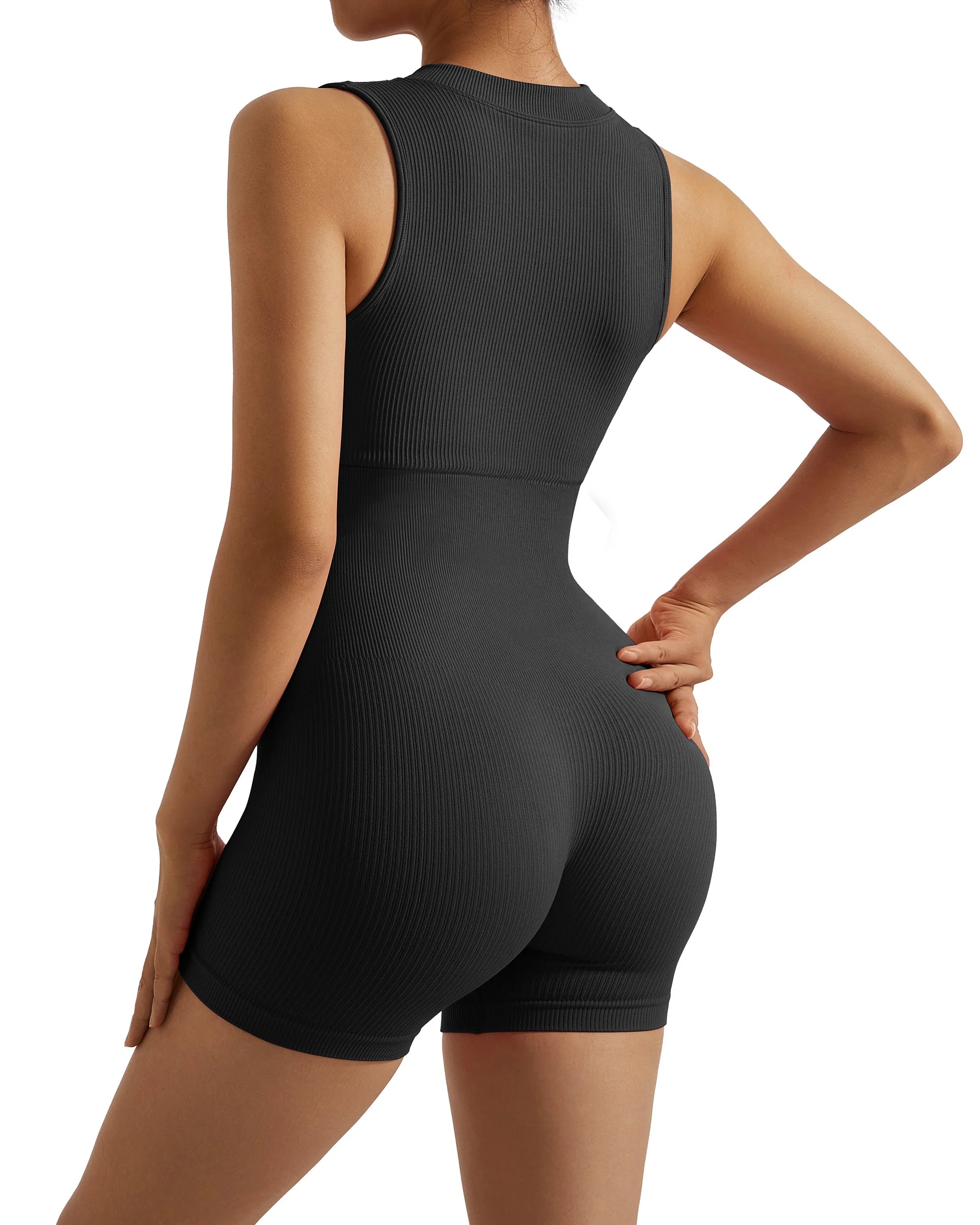 Women Zipper Sexy Rompers Ribbed Seamless Padded Yoga Clothes Workout Fitness Sportswear Romper Sport Shorts Jumpsuits Women