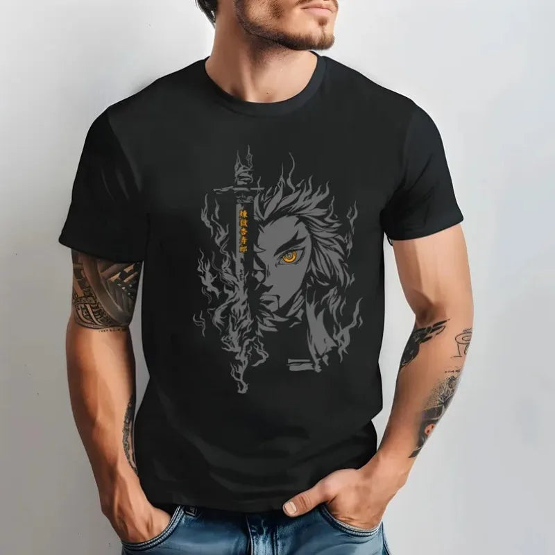 Anime ‌‌‌‌‌‌‌‌Rengoku Kyojuro‌ Demon Slayer T Shirt Summer Cotton Men Women Streetwear Casual Trend Short Sleeve Couple Hip Hop