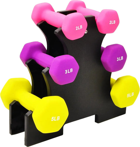 Neoprene Dumbbell Set with Stand: 2/3/5 lb Weights for Home Workouts