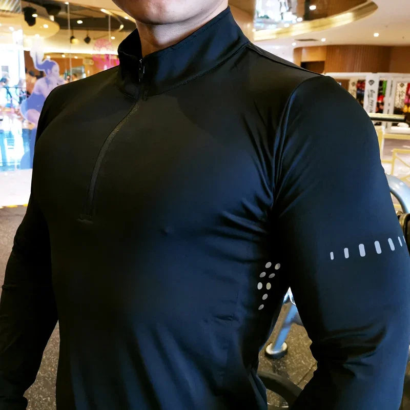 Quick Dry Running Shirt Men T-shirt Long Sleeve Compression Shirts Gym T-shirt Fitness Sport Cycling zipper Shirt Men Rashgard