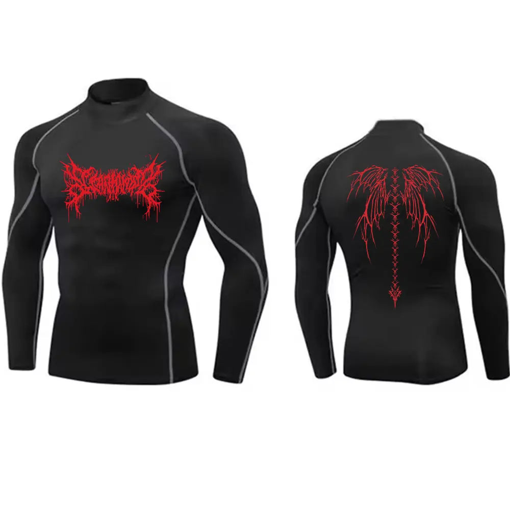 Y2K Men's Turtleneck Compression Shirt Quick Gym Fitness Dry Rash Guard Hight Neck Muscle Athletic Bodybuilding Shirts Summer