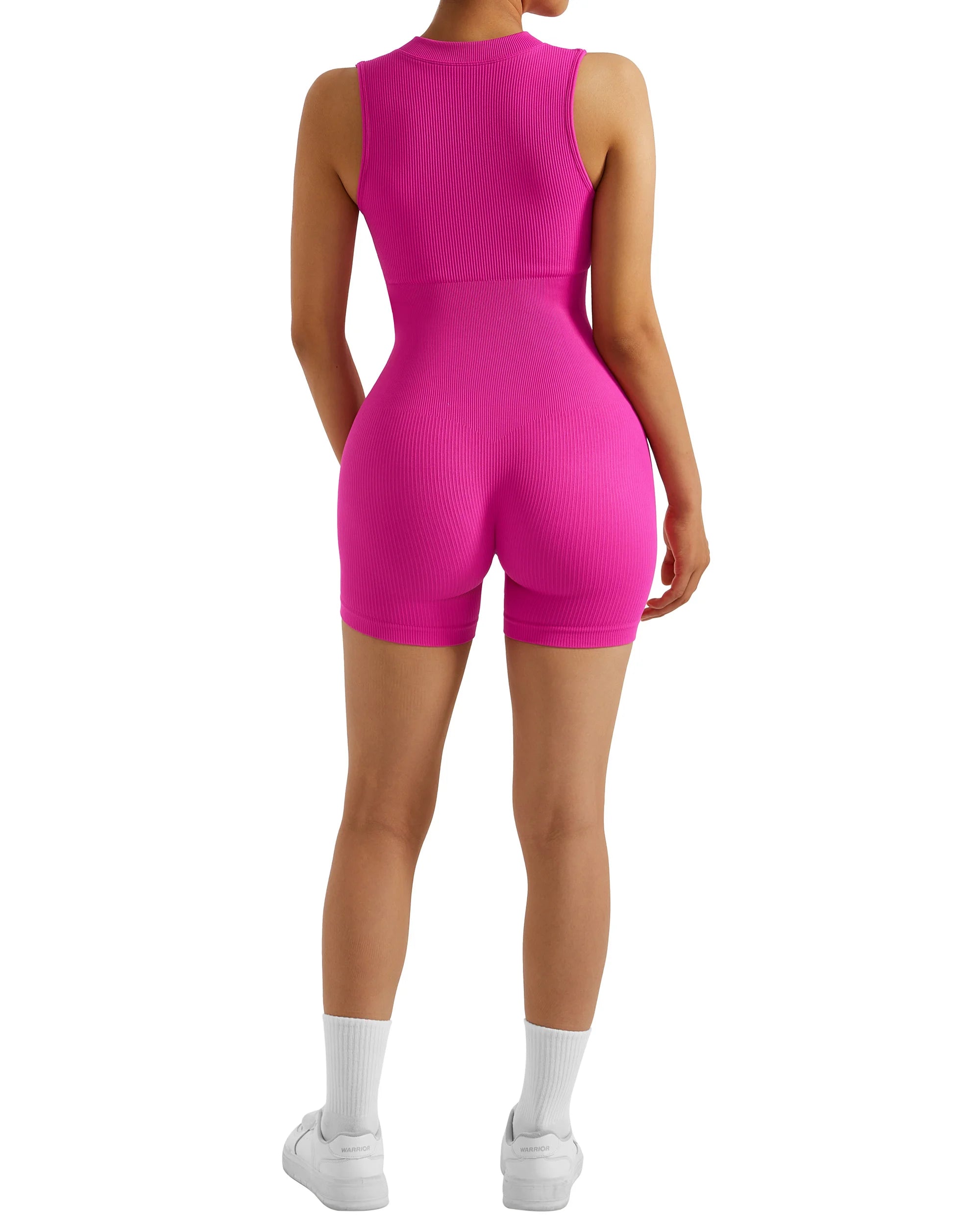 Women Zipper Sexy Rompers Ribbed Seamless Padded Yoga Clothes Workout Fitness Sportswear Romper Sport Shorts Jumpsuits Women